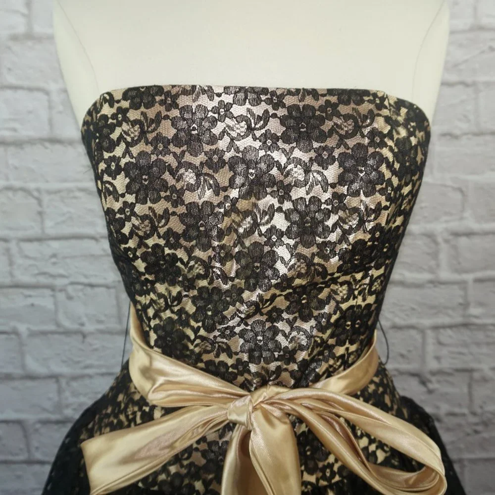 Vintage 90s Jessica McClintock Floral Lace Strapless Dress - Picture 3 of 8
